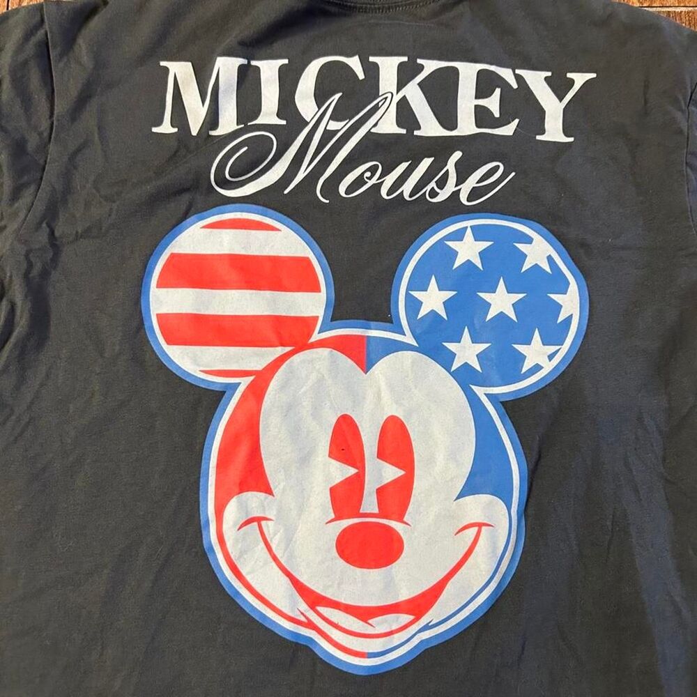 Women’s Small Disney Mickey Mouse T Shirt American Flag Patriotic Graphic Black